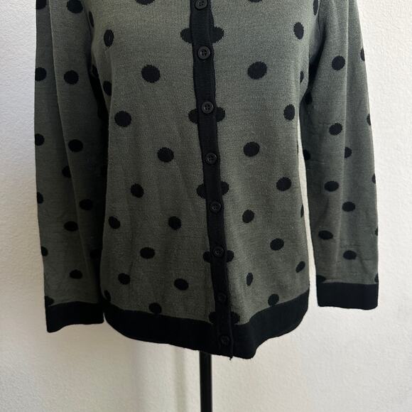 Ella J Cardigan Women Small Sweater Merino Wool Polka Dots Green Retro Knit - Picture 3 of 11